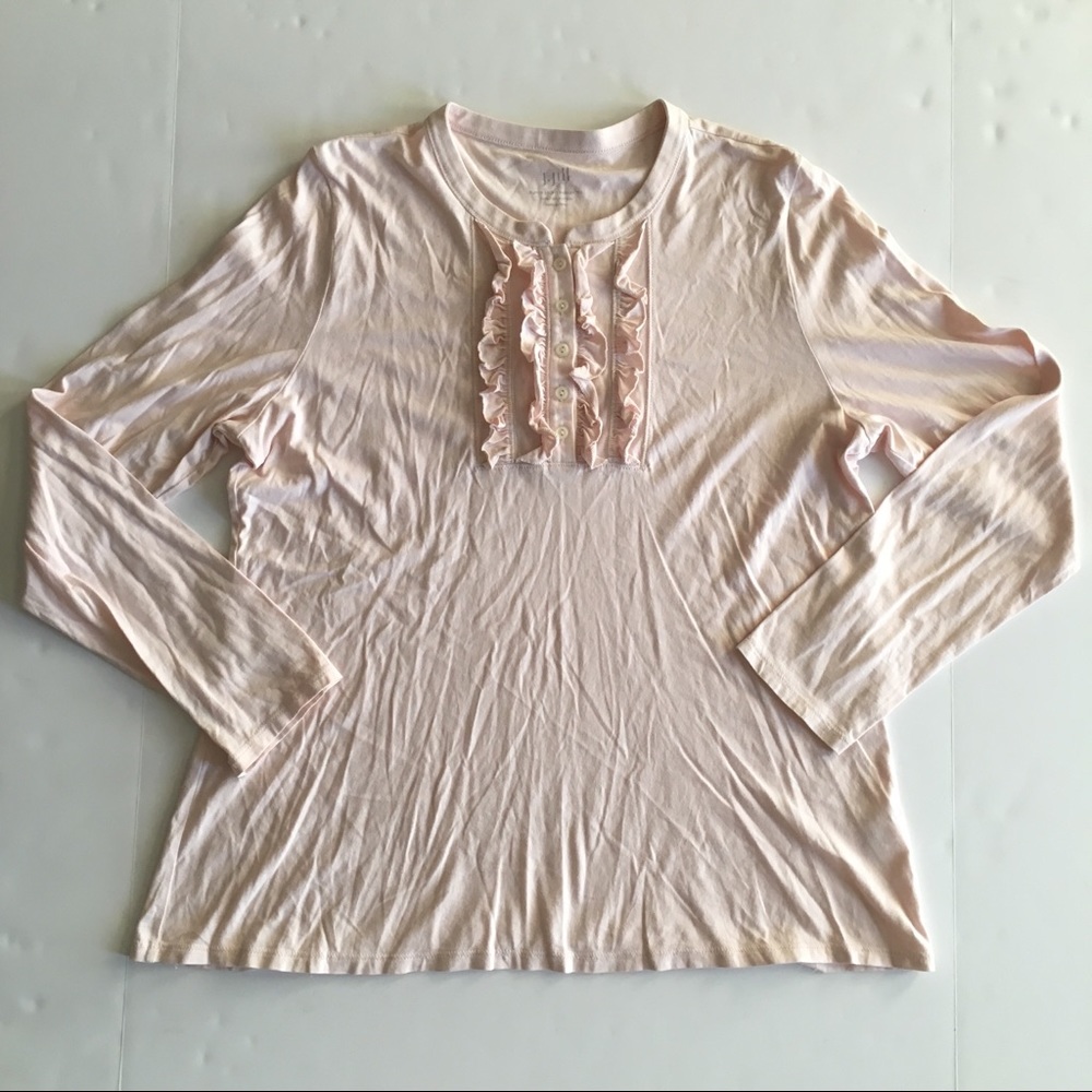 J Jill Large Long Sleeve Top Ruffle Front Henley